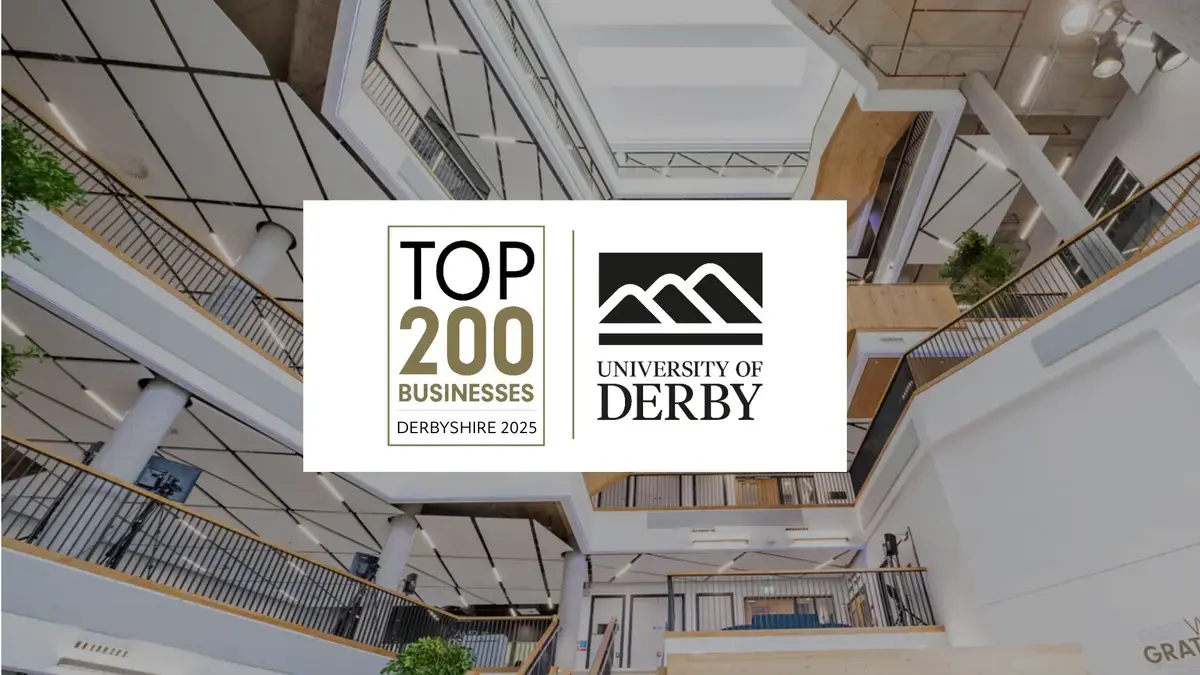 Logo that reads Top 200 Businesses Derbyshire 2025 The University of Derby